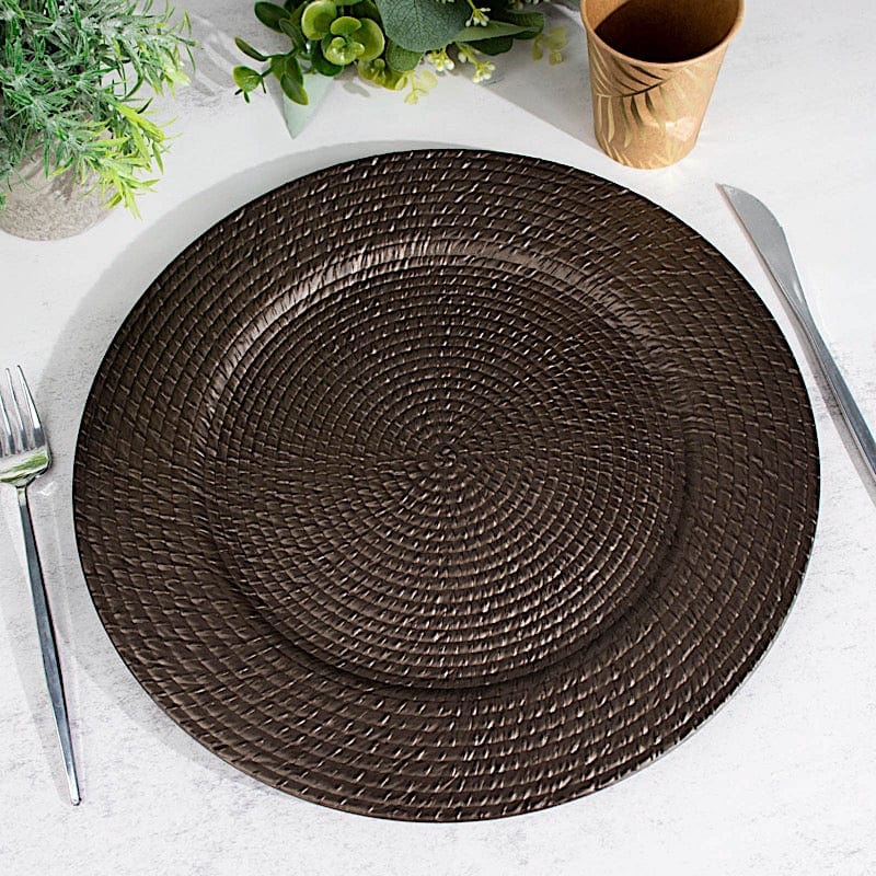 6 Acrylic 13" Natural Plastic Rattan-Like Charger Plates - Brown CHRG_PLST0022_BRN