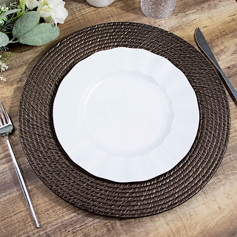 6 Acrylic 13" Natural Plastic Rattan-Like Charger Plates - Brown CHRG_PLST0022_BRN