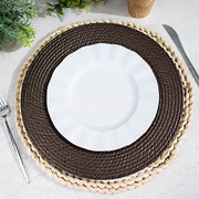 6 Acrylic 13" Natural Plastic Rattan-Like Charger Plates - Brown CHRG_PLST0022_BRN