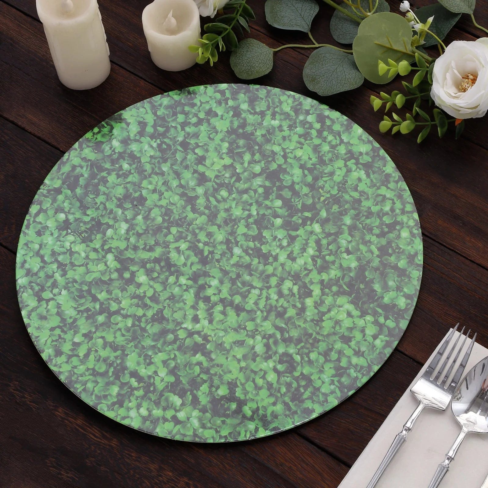 6 Boxwood Leaf Print Cardstock Paper Placemats - Green DSP_CHRG_R0014_GRN