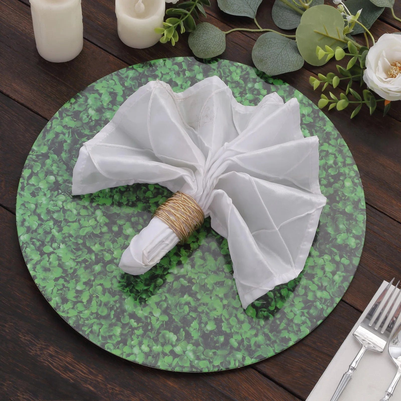 6 Boxwood Leaf Print Cardstock Paper Placemats - Green DSP_CHRG_R0014_GRN