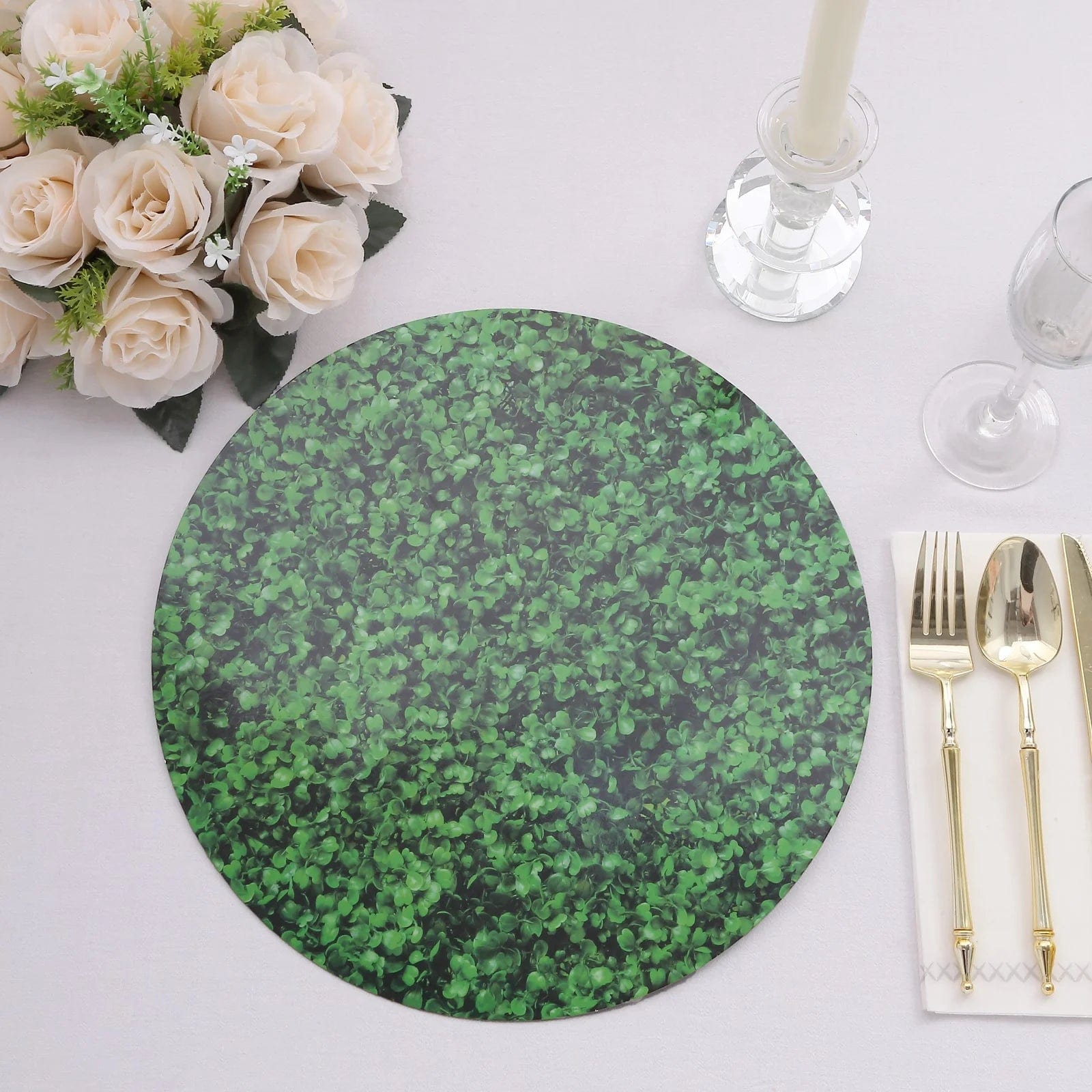 6 Boxwood Leaf Print Cardstock Paper Placemats - Green DSP_CHRG_R0014_GRN