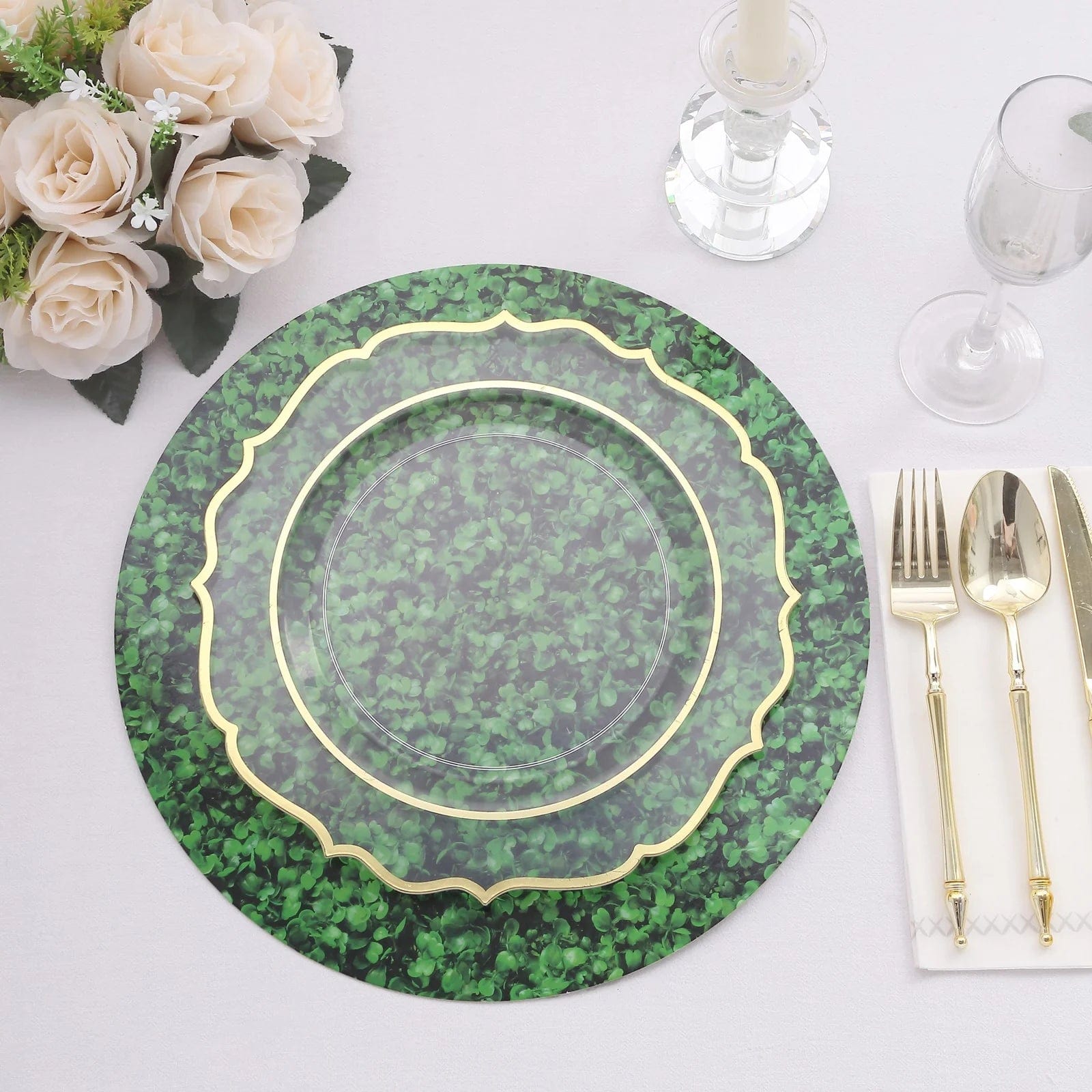 6 Boxwood Leaf Print Cardstock Paper Placemats - Green DSP_CHRG_R0014_GRN