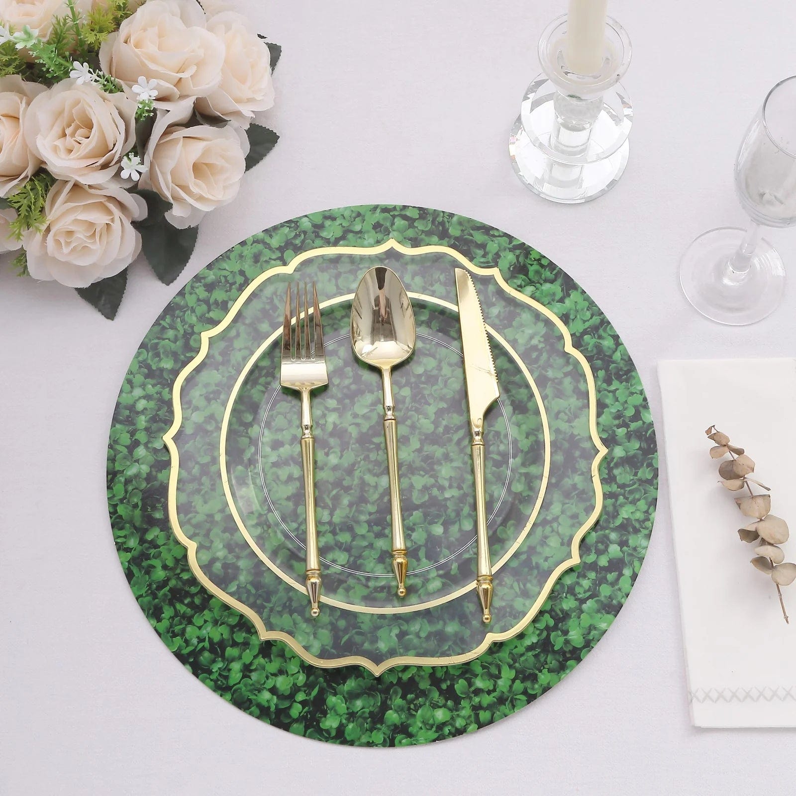 6 Boxwood Leaf Print Cardstock Paper Placemats - Green DSP_CHRG_R0014_GRN