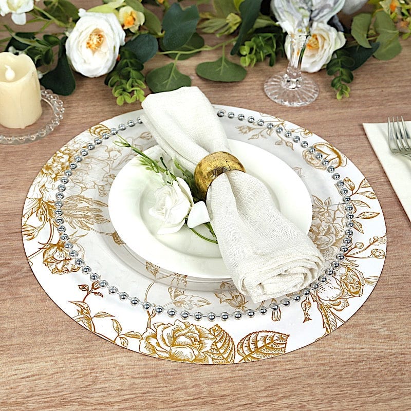 6 Cardboard Paper Placemats with gold French Toile Pattern - White DSP_CHRG_R0023_FLOR_GOLD