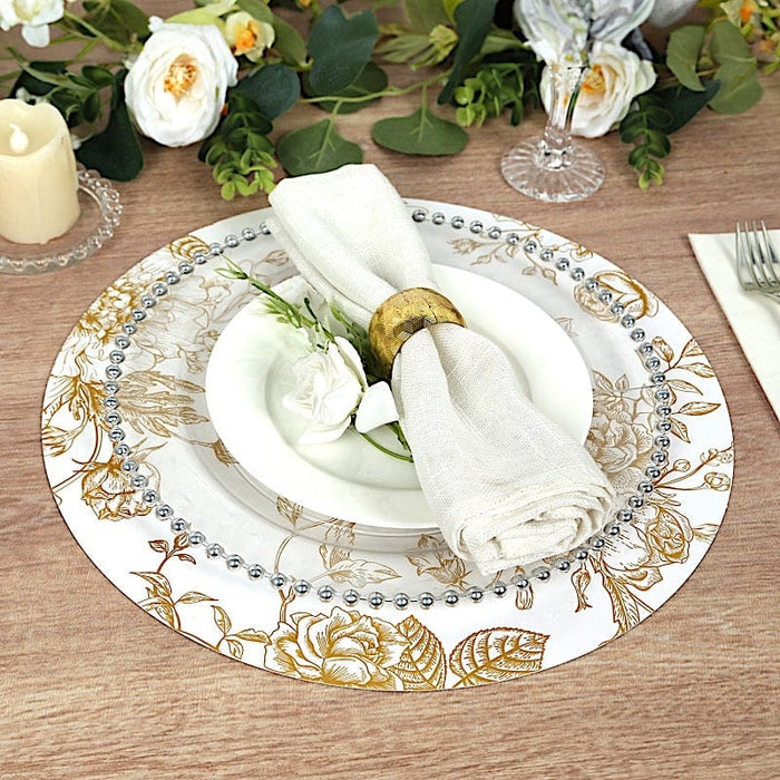 6 Cardboard Paper Placemats with gold French Toile Pattern - White DSP_CHRG_R0023_FLOR_GOLD