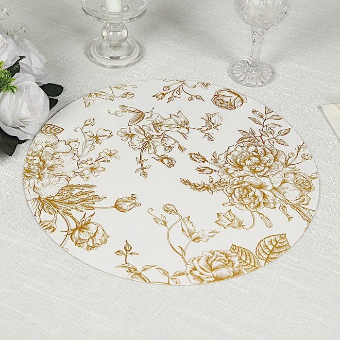 6 Cardboard Paper Placemats with gold French Toile Pattern - White DSP_CHRG_R0023_FLOR_GOLD