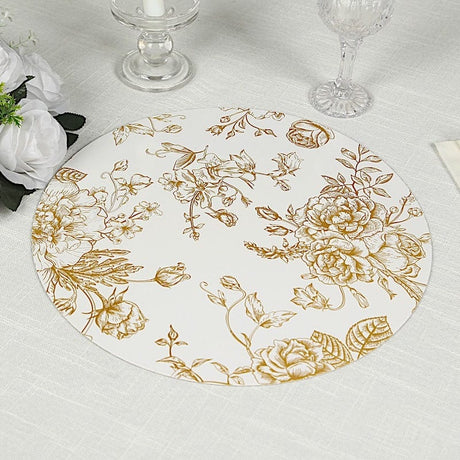 6 Cardboard Paper Placemats with gold French Toile Pattern - White DSP_CHRG_R0023_FLOR_GOLD
