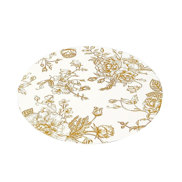 6 Cardboard Paper Placemats with gold French Toile Pattern - White DSP_CHRG_R0023_FLOR_GOLD