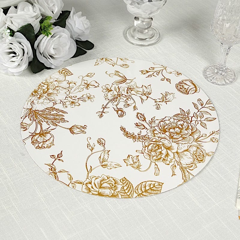 6 Cardboard Paper Placemats with gold French Toile Pattern - White DSP_CHRG_R0023_FLOR_GOLD