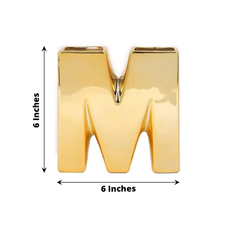 6" Ceramic Letters and Symbols Flower Vase Table Centerpiece - Gold