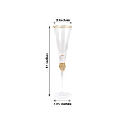 6 Champagne Flute Glasses 6oz Gold Rim Design with Studded Rhinestones - Clear GLAS_CUCP004_6_CLGD