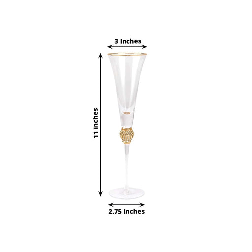 6 Champagne Flute Glasses 6oz Gold Rim Design with Studded Rhinestones - Clear GLAS_CUCP004_6_CLGD