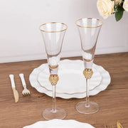 6 Champagne Flute Glasses 6oz Gold Rim Design with Studded Rhinestones - Clear GLAS_CUCP004_6_CLGD