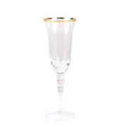 6 Champagne Flute Glasses 6oz Gold Rimmed Design with Long Beaded Stem - Clear GLAS_CUCP002_6_CLGD