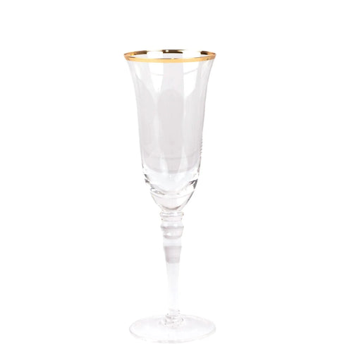 6 Champagne Flute Glasses 6oz Gold Rimmed Design with Long Beaded Stem - Clear GLAS_CUCP002_6_CLGD