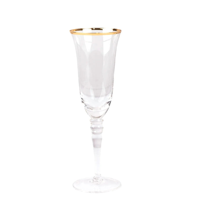 6 Champagne Flute Glasses 6oz Gold Rimmed Design with Long Beaded Stem - Clear GLAS_CUCP002_6_CLGD