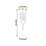 6 Champagne Flute Glasses 6oz Gold Rimmed Design with Long Beaded Stem - Clear GLAS_CUCP002_6_CLGD