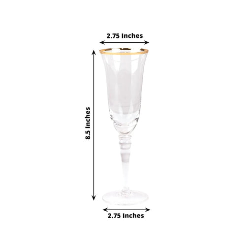 6 Champagne Flute Glasses 6oz Gold Rimmed Design with Long Beaded Stem - Clear GLAS_CUCP002_6_CLGD