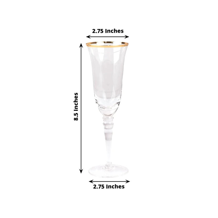 6 Champagne Flute Glasses 6oz Gold Rimmed Design with Long Beaded Stem - Clear GLAS_CUCP002_6_CLGD