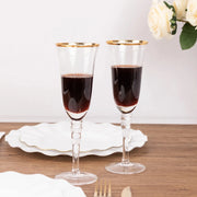 6 Champagne Flute Glasses 6oz Gold Rimmed Design with Long Beaded Stem - Clear GLAS_CUCP002_6_CLGD