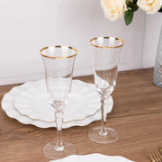 6 Champagne Flute Glasses 6oz Gold Rimmed Design with Long Beaded Stem - Clear GLAS_CUCP002_6_CLGD