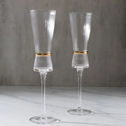 6 Champagne Flute Glasses 6oz Ribbed Stemware with Gold Ring Accent - Clear GLAS_CUCP006_7_CLGD