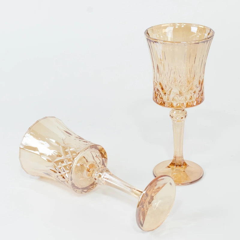 6 Crystal Cut 9 oz Vintage Wine Glasses Goblets - Amber Gold GLAS_CUWN009_9_AMB