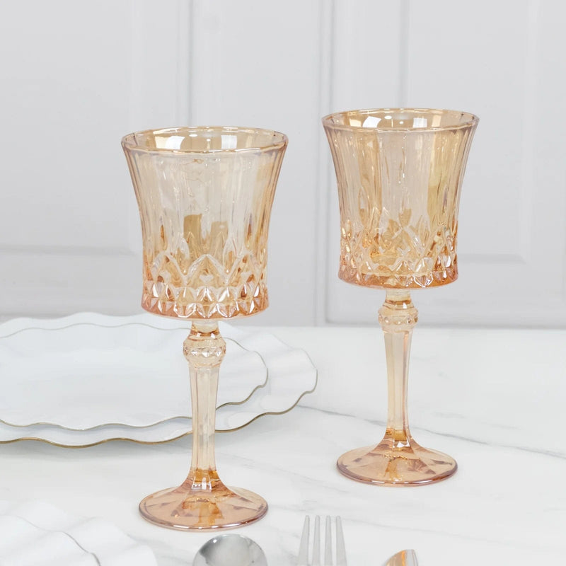 6 Crystal Cut 9 oz Vintage Wine Glasses Goblets - Amber Gold GLAS_CUWN009_9_AMB