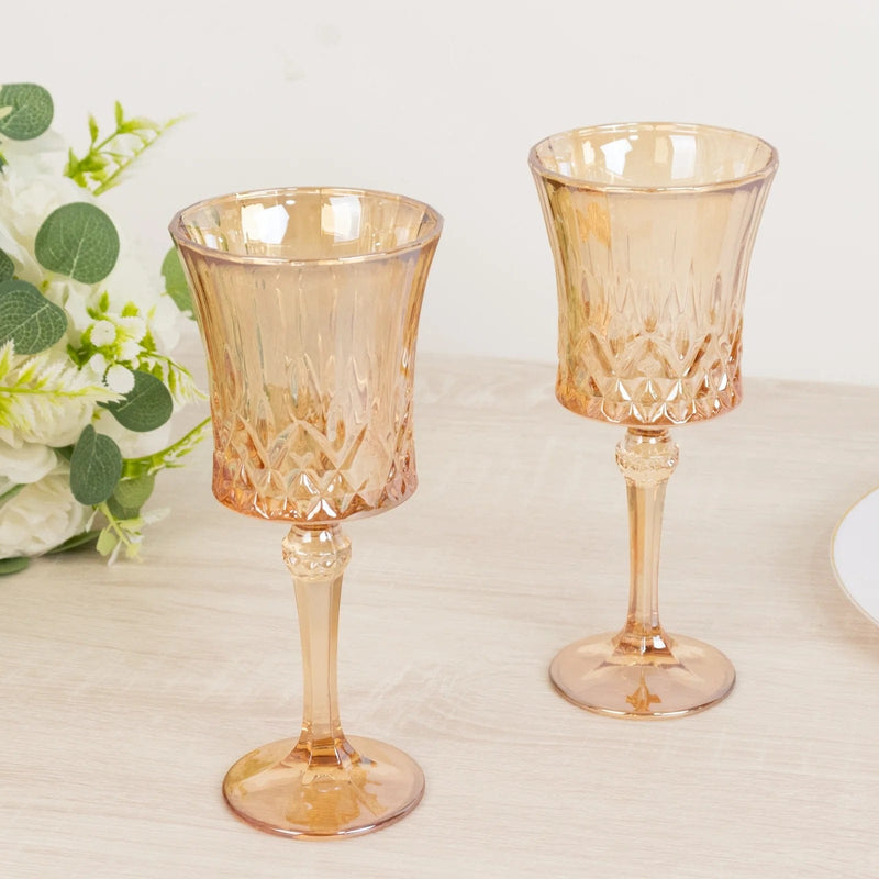 6 Crystal Cut 9 oz Vintage Wine Glasses Goblets - Amber Gold GLAS_CUWN009_9_AMB