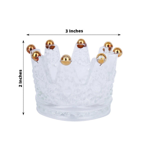 6 Crystal Glass Crown Tea Light Votive Candle Holders with Beaded Tips - Clear and Gold CAND_HOLD_015_CLRGD
