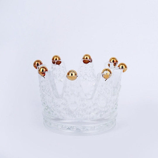 6 Crystal Glass Crown Tea Light Votive Candle Holders with Beaded Tips - Clear and Gold CAND_HOLD_015_CLRGD