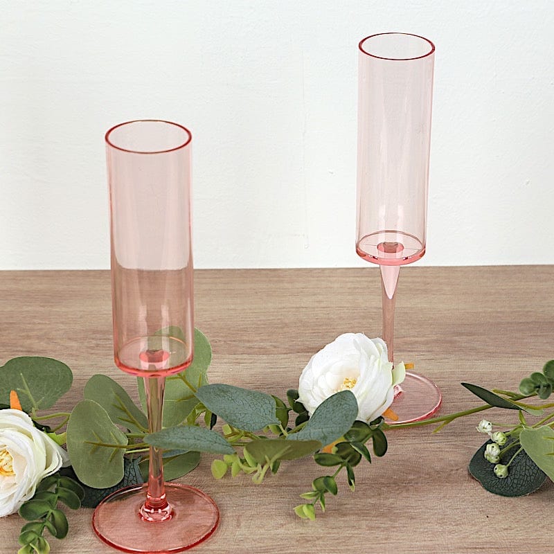 6 Cylindrical 6 oz Reusable Plastic Champagne Flute Glasses