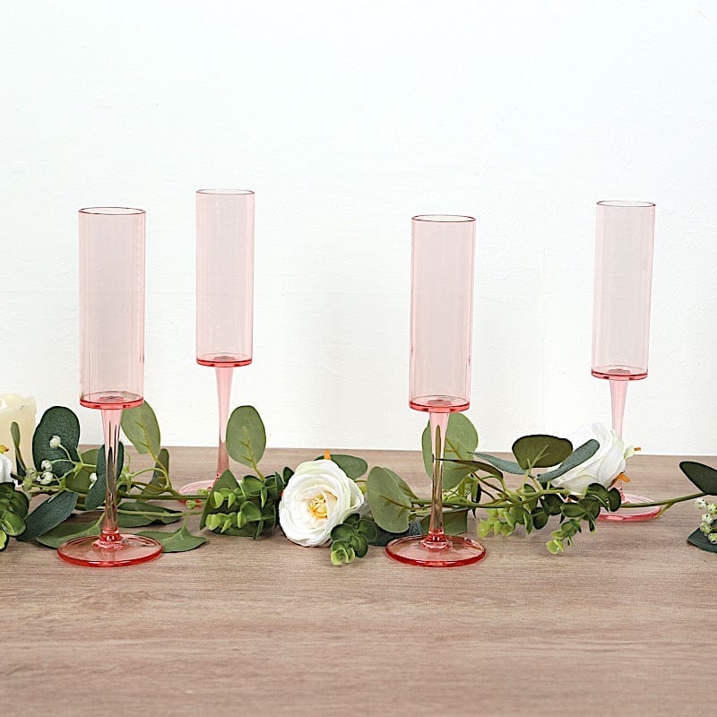 6 Cylindrical 6 oz Reusable Plastic Champagne Flute Glasses