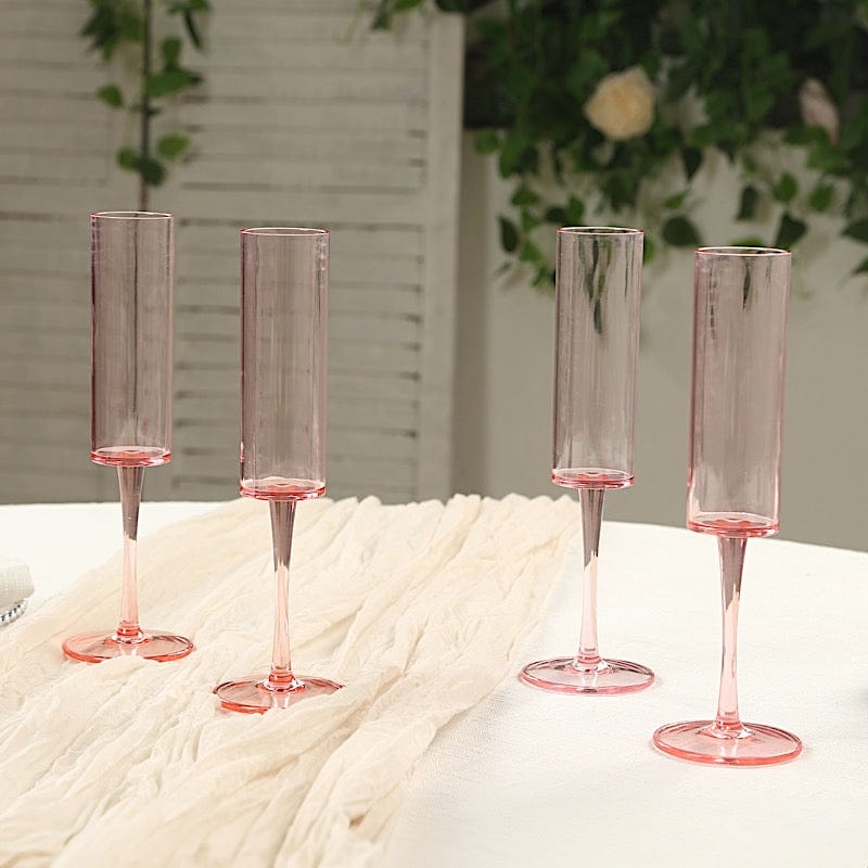 6 Cylindrical 6 oz Reusable Plastic Champagne Flute Glasses