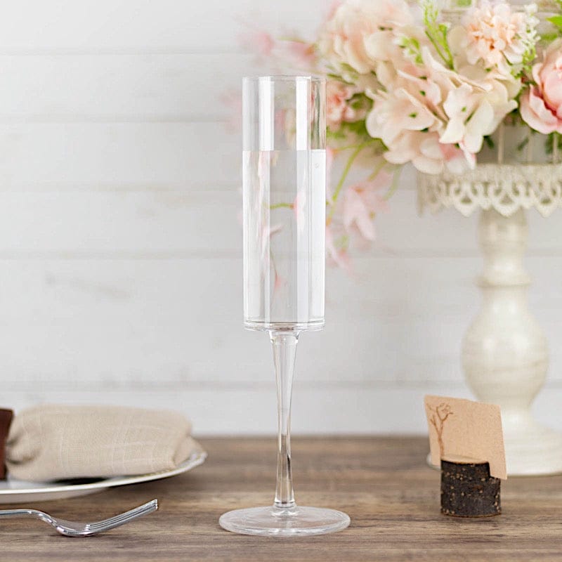 6 Cylindrical 6 oz Reusable Plastic Champagne Flute Glasses