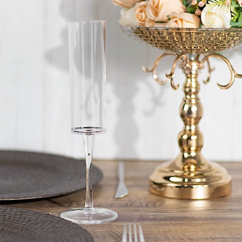 6 Cylindrical 6 oz Reusable Plastic Champagne Flute Glasses