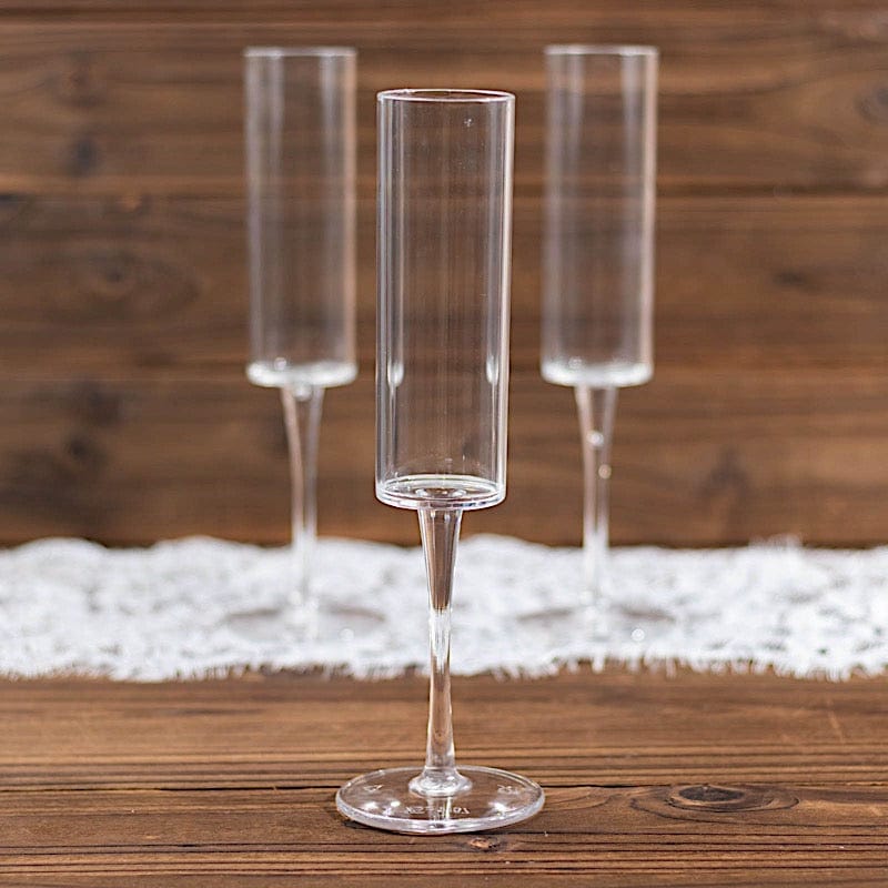 6 Cylindrical 6 oz Reusable Plastic Champagne Flute Glasses