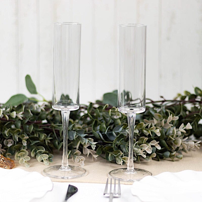 6 Cylindrical 6 oz Reusable Plastic Champagne Flute Glasses