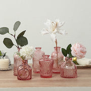 6 Decorative Glass Flower Vases with Embossed Vintage Design
