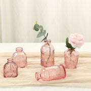 6 Decorative Glass Flower Vases with Embossed Vintage Design