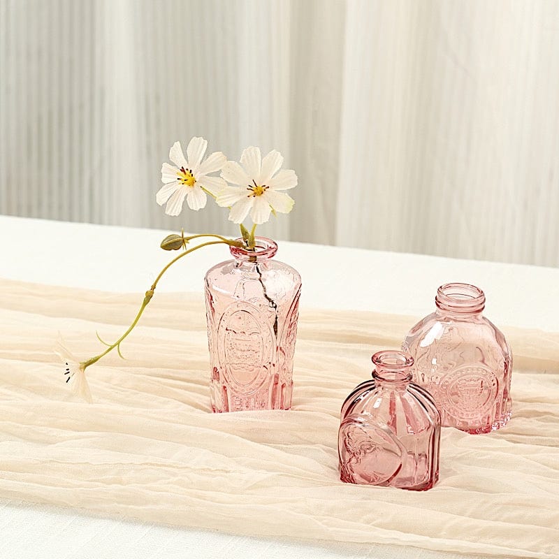 6 Decorative Glass Flower Vases with Embossed Vintage Design