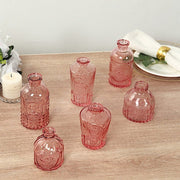 6 Decorative Glass Flower Vases with Embossed Vintage Design