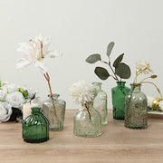 6 Decorative Glass Flower Vases with Embossed Vintage Design