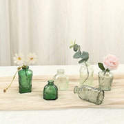 6 Decorative Glass Flower Vases with Embossed Vintage Design