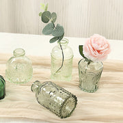 6 Decorative Glass Flower Vases with Embossed Vintage Design