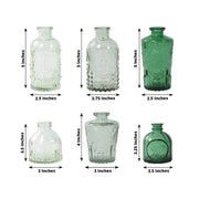 6 Decorative Glass Flower Vases with Embossed Vintage Design