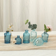 6 Decorative Glass Flower Vases with Embossed Vintage Design