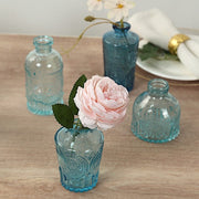 6 Decorative Glass Flower Vases with Embossed Vintage Design