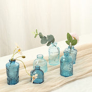 6 Decorative Glass Flower Vases with Embossed Vintage Design